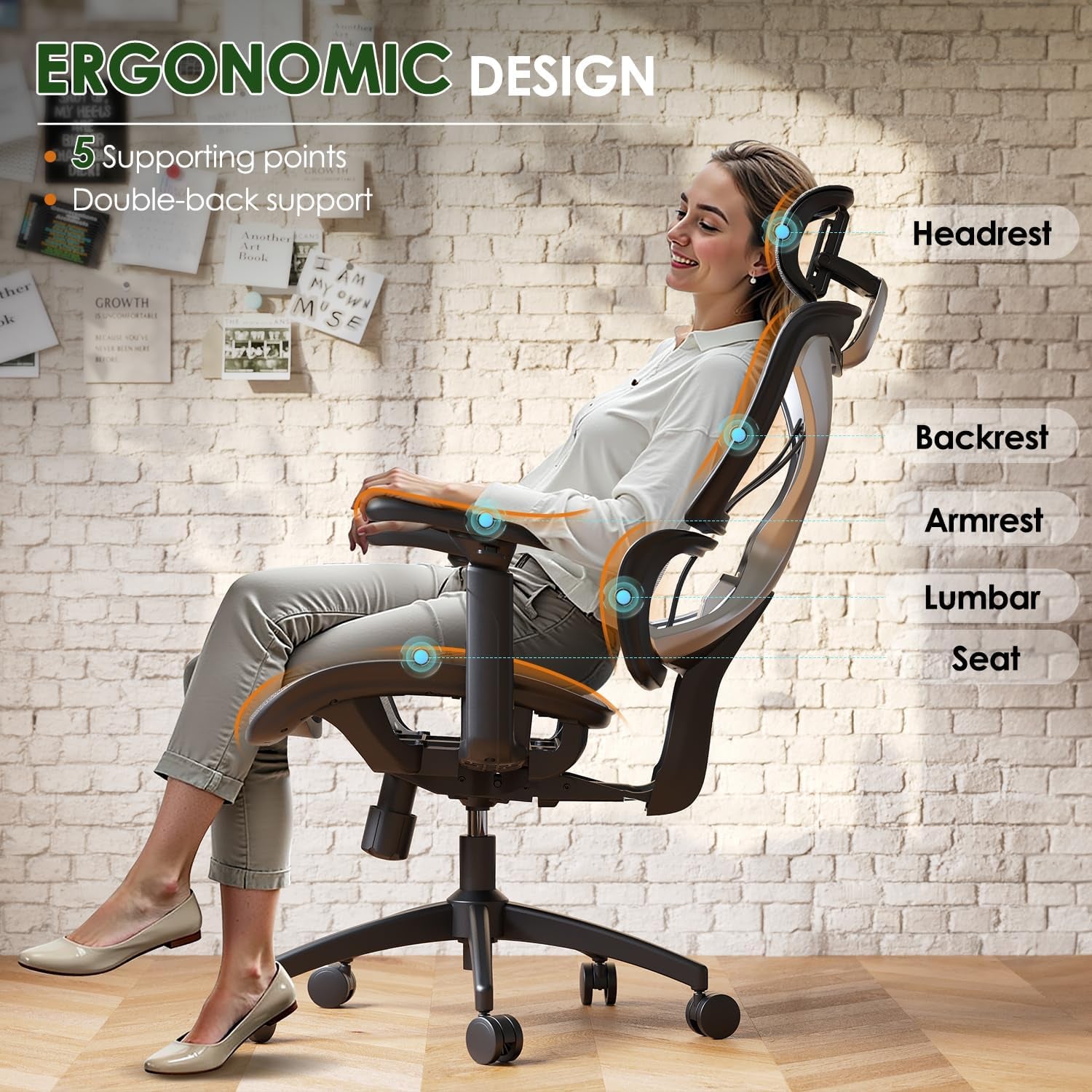 Ergonomic Office Chair, Big and Tall Mesh Chair with Lumbar Support, 3D Armrest - 215° Rotation, Adjustable Headrest & Soft Seat, Durable Desk Chair 350LBS for Work Gaming Computer,Grey