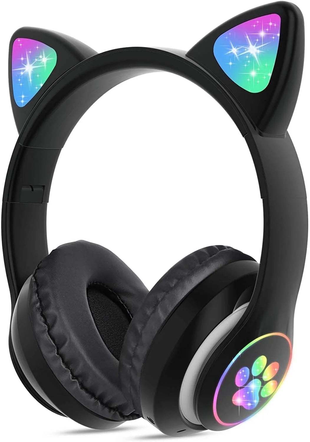 Kids Headphones, Cat Ear Wireless Headphones, LED Light up Kids Bluetooth Headphones over on Ear Black